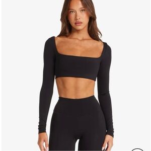 Crop Shop Boutique Black Long Sleeve Square Neck Freedom Crop Top